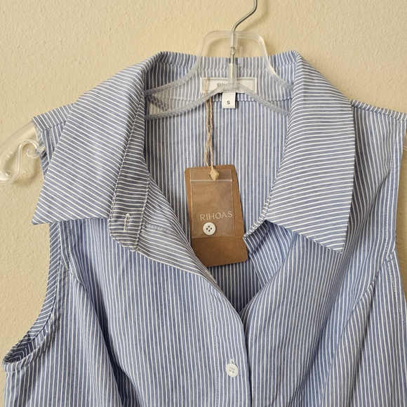 RIHOAS Light Blue Striped Sleeveless Shirt Dress - Picture 2 of 4